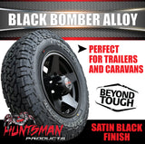 14" Trailer Caravan 6 Stud Black Bomber Alloy Wheel & 18514 LT RA1100 A/T Commercial Tyre. 185 14