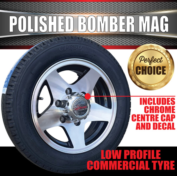 Low Profile Boat Trailer 14" Polished Bomber 6 Stud Alloy Mag Wheel & 175/65R14C Tyre