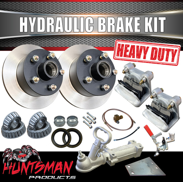 10" 5 Stud Trailer Caravan Hydraulic Disc Brake Kit + Full Coupling & Hydraulic Line kit