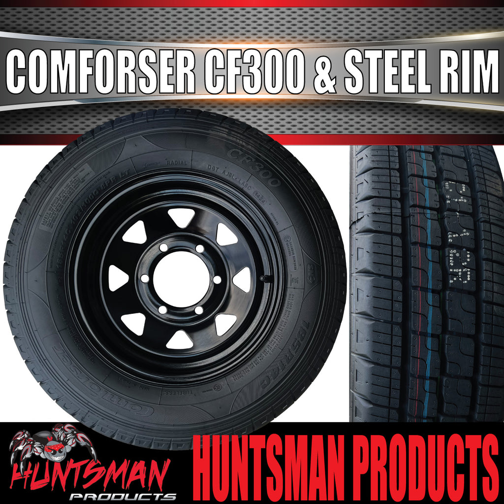 14x6 & 195R14C Sunraysia Black Caravan Trailer 6 Stud Wheel Rim & Comf ...