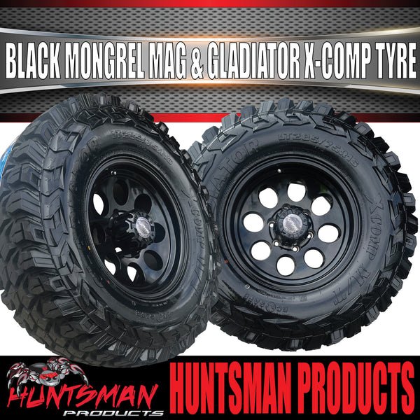 16x8 Black Mongrel Mag Wheel 6/139.7 PCD & 245/75R16 Gladiator X Comp Mud Tyre 245 75 16