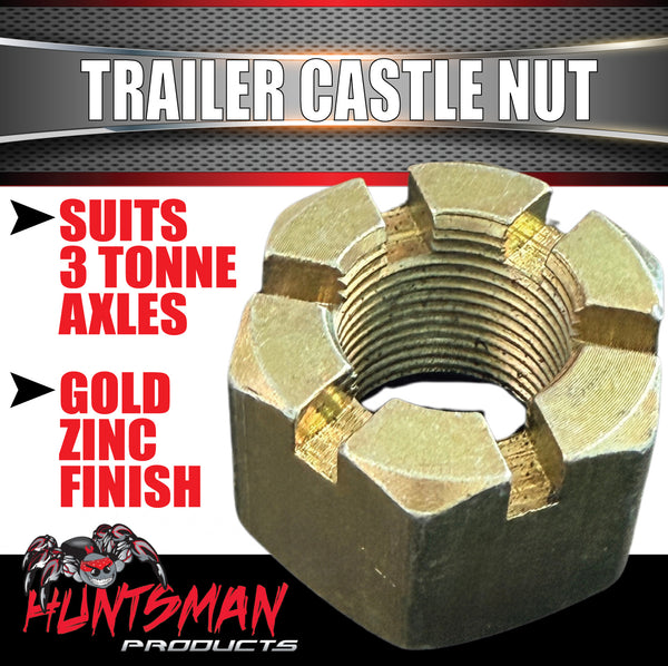 1 x Trailer Castle Nut 1-1/8" UNF Gold Finish For 3 Tonne 63mm & 65mm Axles