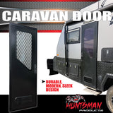 LHS Hinge Caravan Black Access Security Side door + Locking Flyscreen. 1750mm x 625mm