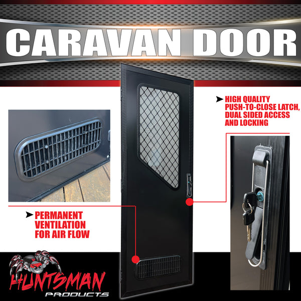 LHS Hinge Caravan Black Access Security Side door + Locking Flyscreen. 1750mm x 625mm