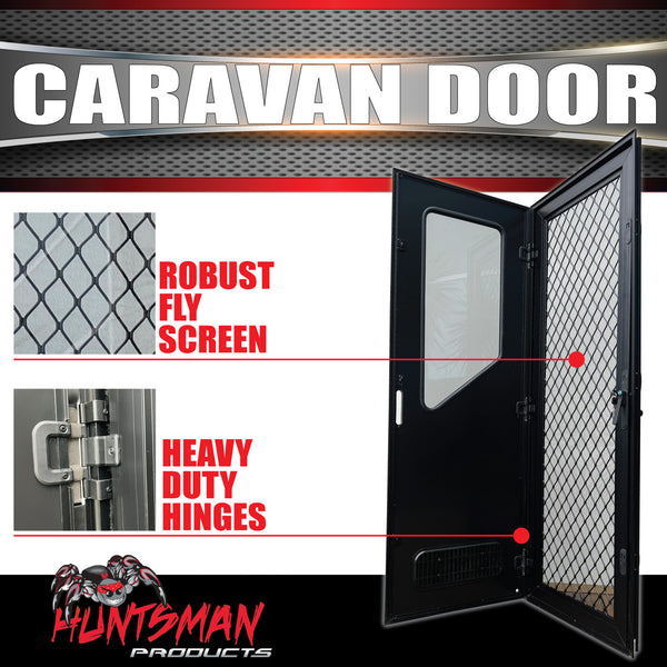 LHS Hinge Caravan Black Access Security Side door + Locking Flyscreen. 1750mm x 625mm