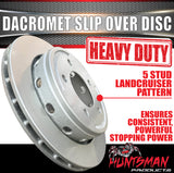 x2 Huntsman 10.9" Trailer Caravan Dacromet Finish 5 Stud Ford Ventilated Slip Over Discs. Suit Kodiak & Deemaxx
