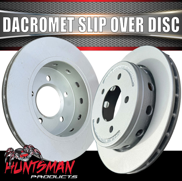 x2 Huntsman 10.9" Trailer Caravan Dacromet Finish 5 Stud Ford Ventilated Slip Over Discs. Suit Kodiak & Deemaxx