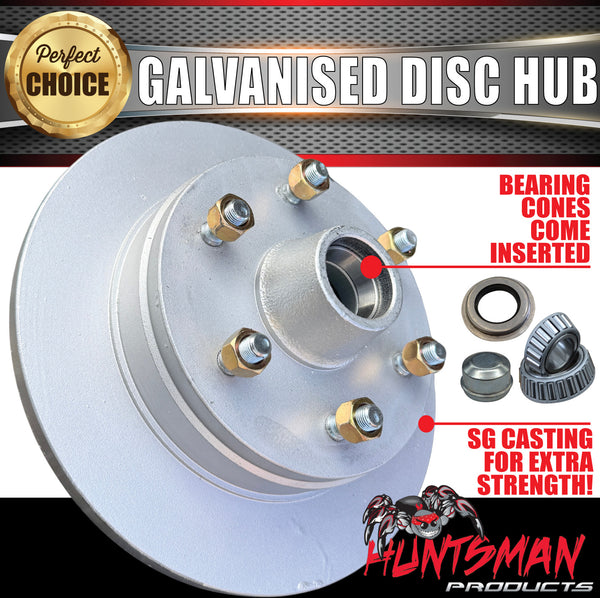 1x 12" Galvanised Dacromet 6 Stud Trailer Disc Hub 6/139.7 PCD. LM Bearings & Marine Seals