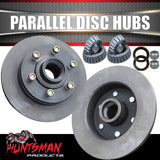 2x 12" Natural Finish 1600kg 6 Stud Parallel Trailer Discs 6/139.7 PCD. L68149 Bearings