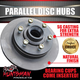 2x 12" Natural Finish 1600kg 6 Stud Parallel Trailer Discs 6/139.7 PCD. L68149 Bearings