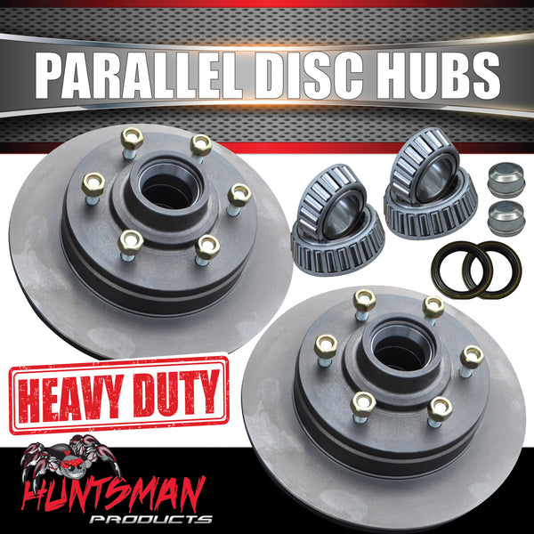 2x 12" Natural Finish 1600kg 6 Stud Parallel Trailer Discs 6/139.7 PCD. L68149 Bearings