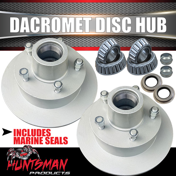 2x 12" Dacromet 2000kg 5 Stud L/C Stud Trailer Caravan Disc Hubs 5/150 PCD & Bearing Kits. Alko Style