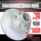 2x 12" Dacromet 2000kg 6 Stud Trailer Caravan Disc Hubs 6/139.7 & Bearing Kits. Alko Huntsman Style