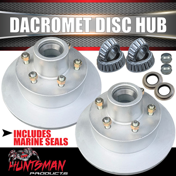 2x 12" Dacromet 2000kg 6 Stud Trailer Caravan Disc Hubs 6/139.7 & Bearing Kits. Alko Huntsman Style