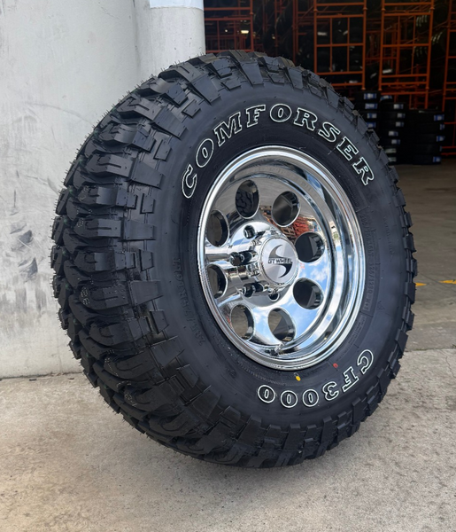 16" GT Vacuum Chrome Alloy Mag Wheel & 315/75R16 Comforser CF3000 Mud Tyre 35"