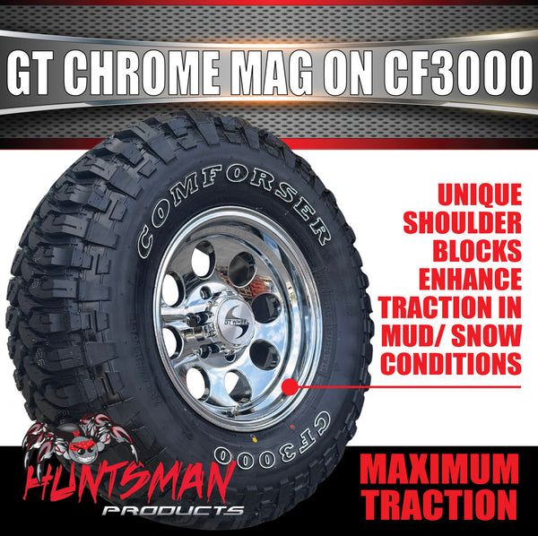 16" GT Vacuum Chrome Alloy Mag Wheel & 285/75R16 Comforser CF3000 Mud Tyre 33"