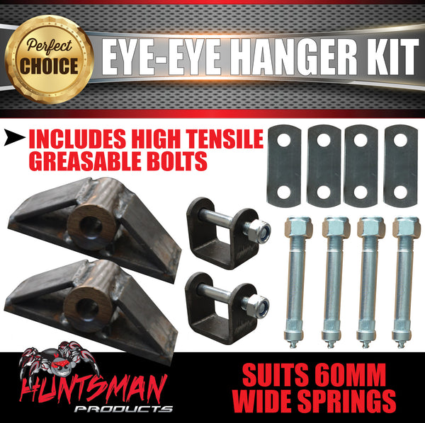 60mm Eye to Eye Trailer Shackle Spring Hanger Kit. High Tensile Greasable Bolts