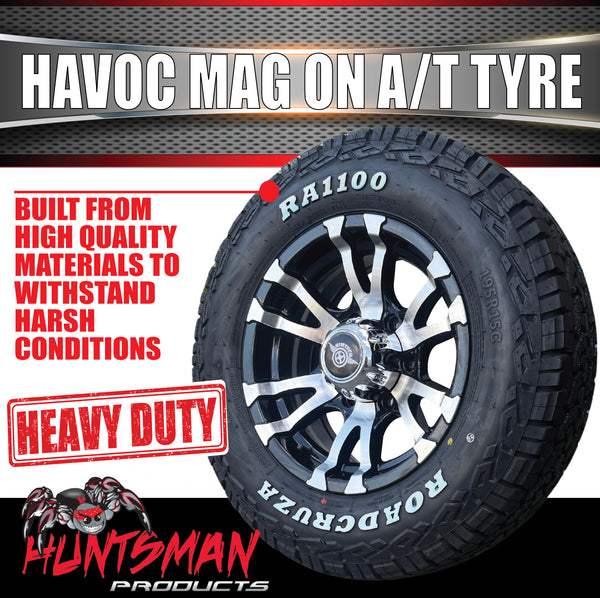 15" 6 Stud Havoc Caravan Trailer Alloy Wheel Rim & 195R15C LT Roadcruza RA1100 All Terrain Tyre 195 15