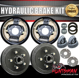 9" Trailer Caravan Hydraulic Drum Brake Kit. Bearings, Backing Plates 5 & 6 Stud Pattern Available