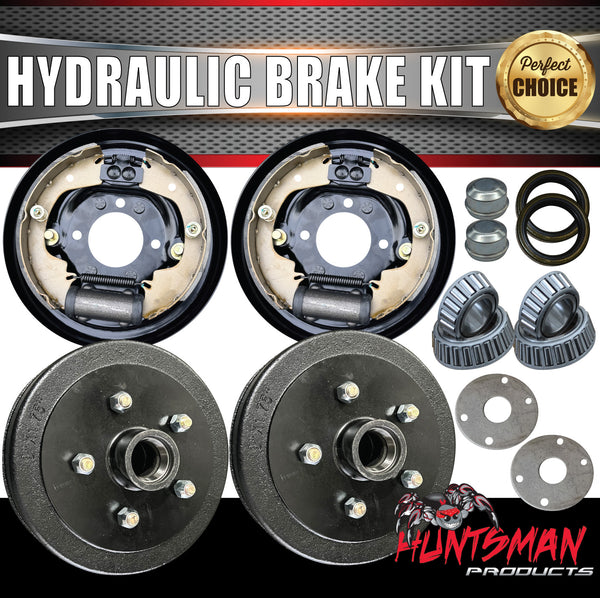 9" Trailer Caravan Hydraulic Drum Brake Kit. Bearings, Backing Plates 5 & 6 Stud Pattern Available