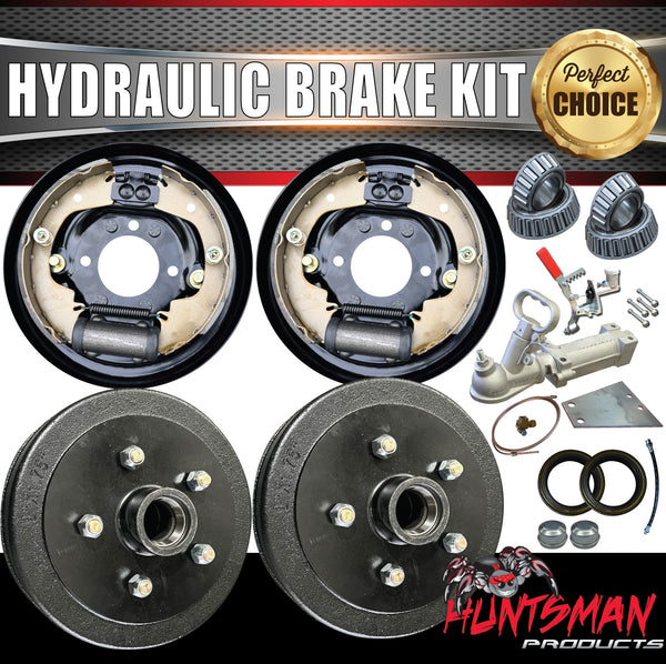 9" Trailer Caravan Hydraulic Drum Brake Kit + Coupling & Fitting Kit. 5 & 6 Stud.
