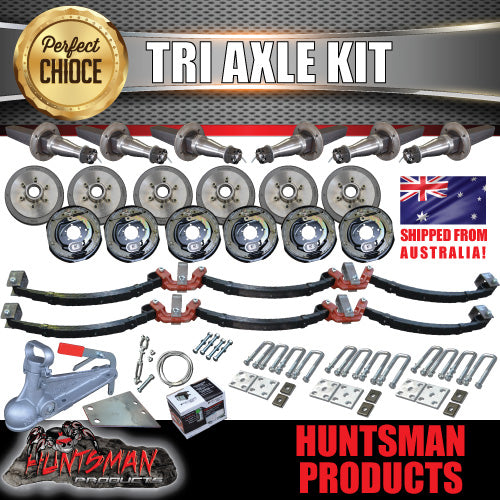 DIY 4500Kg Tri Axle Trailer Caravan Kit. 12" Electric Brakes. Stub Axles, R/Roller