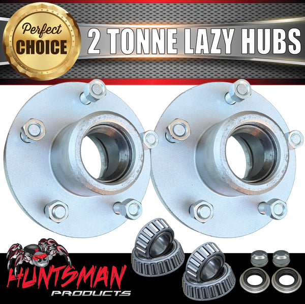 2X 2000Kg 5 Stud Landcruiser Stud Pattern Dacromet Trailer Hubs & 50mm Stub Axles 5/150 pcd