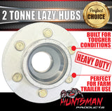 x2 Dacromet 2 Tonne 6 Stud Trailer Hubs 6/139.7 pcd. 2x Stub Axles. 2000kg Bearings.