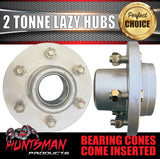 x2 Dacromet 2 Tonne 6 Stud Trailer Hubs 6/139.7 pcd. 2x Stub Axles. 2000kg Bearings.