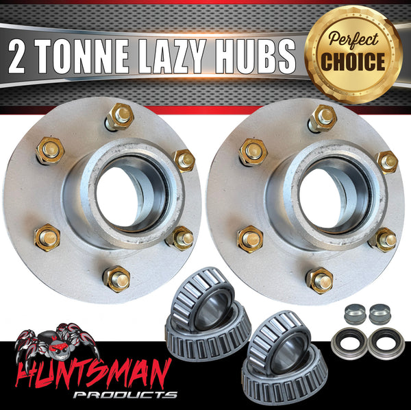 x2 Dacromet 2 Tonne 6 Stud Trailer Hubs 6/139.7 pcd. 2x Stub Axles. 2000kg Bearings.