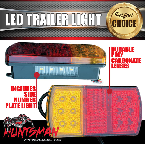 Huntsman 12 Volt LED Rear Rectangle Combination Trailer Light + Number Plate 150x80mm ADR