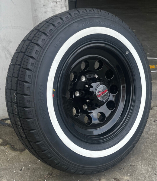 15" 6 Stud Trailer Caravan Baby Mongrel Mag Wheel & 205/70R15C Whitewall Tyre