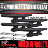 4x 100mm Marine Boat Yacht Black Nylon Plastic Cleat + SS Bolts UV Resistant