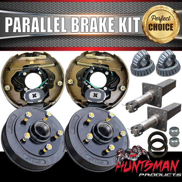 10" Parallel Bearing Trailer Electric Drum Brake Kit + 50mm Stub Axles. Ford Landcruiser Pattern Available