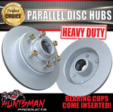 x2 12" Dacromet 1600kg 6 Stud Parallel Trailer Caravan Disc Hubs 6/139.7 PCD.