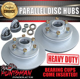 x2 12" Dacromet 1600kg 6 Stud Parallel Trailer Caravan Disc Hubs 6/139.7 PCD.