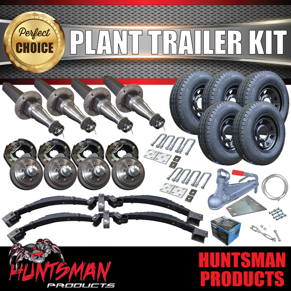 DIY 4500Kg Tandem Plant Trailer Kit. 12" Electric Brakes. Stub Axles, R/Roller, 5x Black Wheels & Tyres