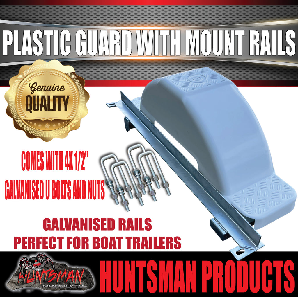 x2 Boat Trailer Slipper Spring Mount Rails + White Plastic Guards Suit ...