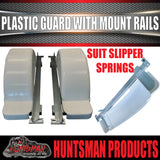 x2 Boat Trailer Slipper Spring Mount Rails + White Plastic Guards Suit 13" & 14" Tyres