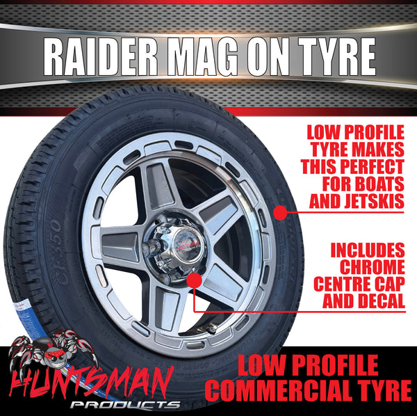 Low Profile Boat Trailer 14" Ford Stud Gunmetal Raider Mag Rim & 175/65R14C Tyre