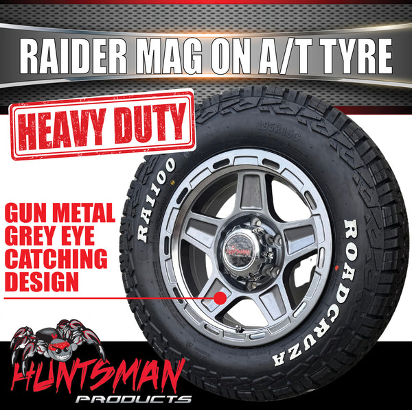 15" 6 Stud Gunmetal Raider Caravan Trailer Alloy Rim & 195R15C LT RA1100 AT TYRE