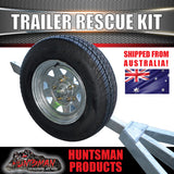 Trailer Rescue Kit , Spare Wheel, 165r13C Tyre & Holder inc hub & LM bearings