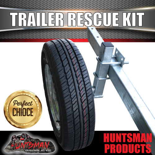 Trailer Rescue Kit , Spare Wheel, 175R13C Tyre & Holder inc hub & LM bearings