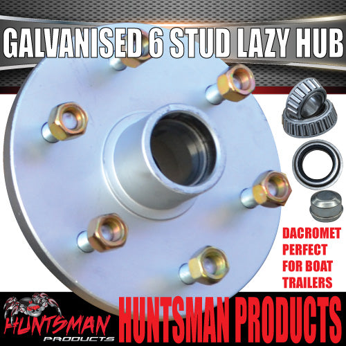1x Galvanised Dacromet 6 Stud Trailer Caravan Lazy Hub & LM bearing kit. Marine Seal