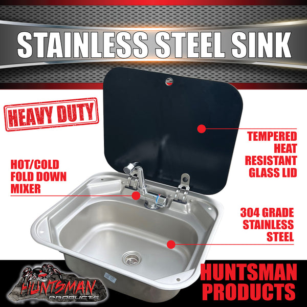 RV Caravan Camper Trailer Kitchen Stainless Sink Basin + Hot Cold Mixer Tap
