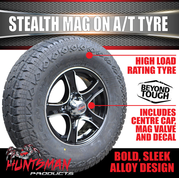16" Trailer Caravan 6 stud Stealth Alloy Mag Wheel & 245/75R16 L/T Tyre. 245 75 16
