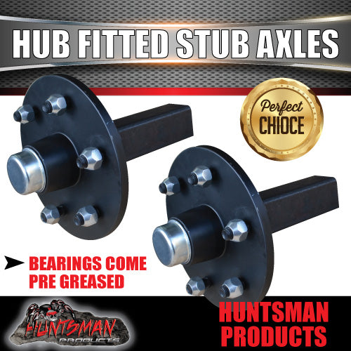 2X 5 or 6 Stud Suit Landcruiser 2000Kg Trailer Hubs Fitted Stub Axles