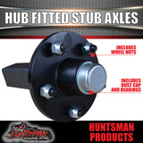 2X Trailer 5 Stud hubs Fitted 39mm Round Stub Axles. LM Holden Bearings 750KG