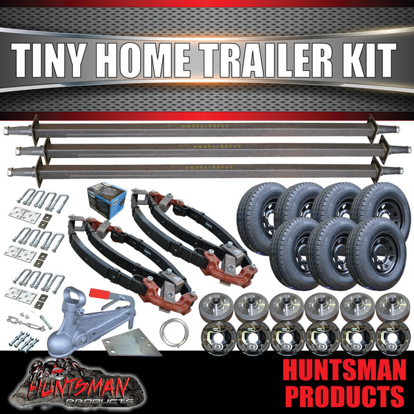 DIY 4500Kg Tri Axle Tiny Home Trailer Kit Electric Brakes Solid Axles R/Roller Black Wheels and Tyres.