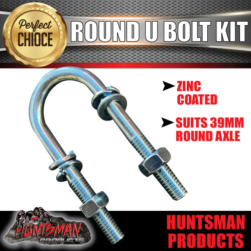 Tandem Trailer U Bolt Kit. 39mm x 115mm Round. With Fish Plates & Axle Pads